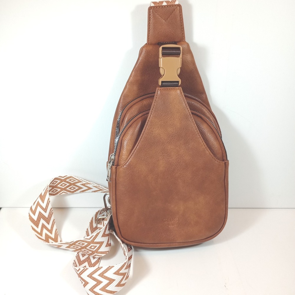 CLUCI Sling Bag Small Brown Excellent Vegan Leather Crossbody Guitar Strap Boho